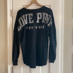 Black sequin spirit jersey long sleeve top